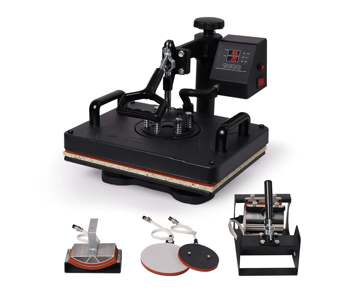 THERMOMATE 38x29cm 5in1 Swing Away Heat Press Machine, Includes T-Shirt, Mug, Cap, Plate Presses