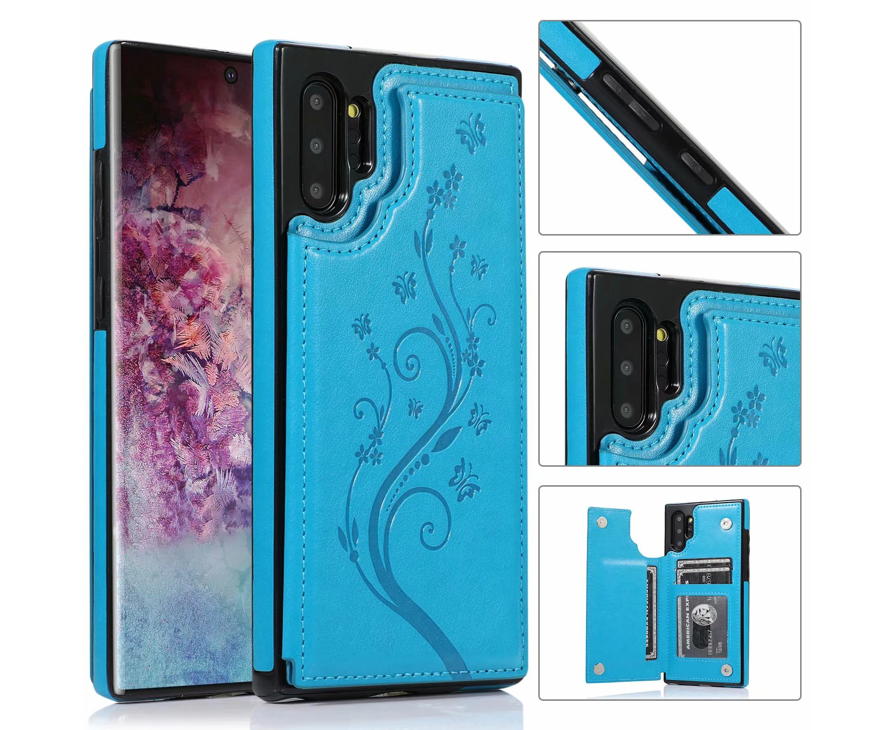 For Samsung Galaxy Note 10 Leather Cover Wallet - Blue