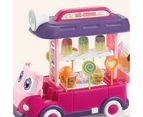 Lighting Effect Doll House Vending Car Inertia Transformable Dollhouse Ice Cream Cart Toy for Entertainment-Pink