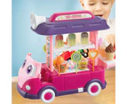 Lighting Effect Doll House Vending Car Inertia Transformable Dollhouse Ice Cream Cart Toy for Entertainment-Pink