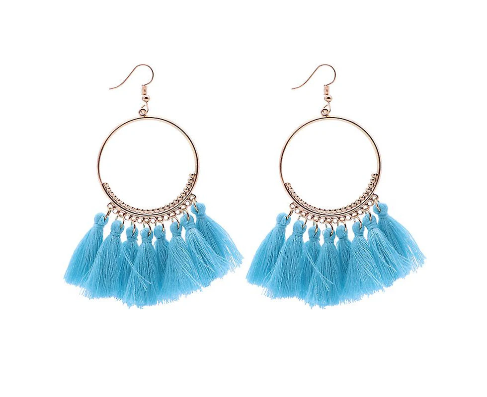 1 Pair Tassels Dangle Earrings Bohemia Dangle Gold Plated Earrings For Women (blue)