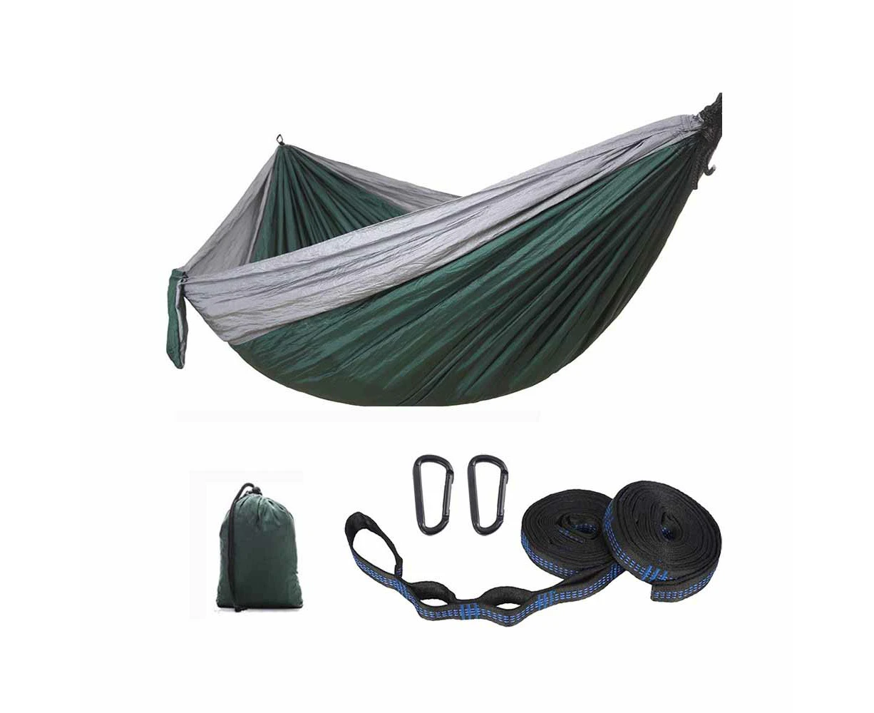 Portable Hammock Single Or Double Hammock Camping Accessories For Outdoor, Indoor W/ Tree Straps,Gray + Dark Green