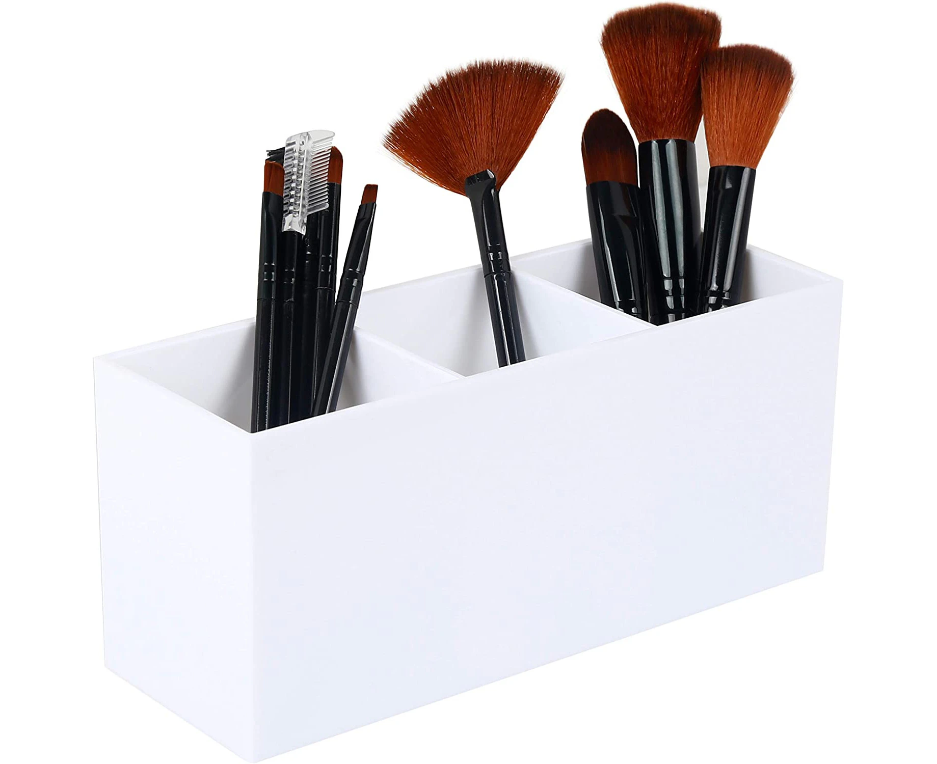 Fashion-Makeup Brush Holder Organizer - Acrylic, 3 Compartments - Make Up Brushes Holder, Makeup Brush Cup Container Storage Case-1-Black