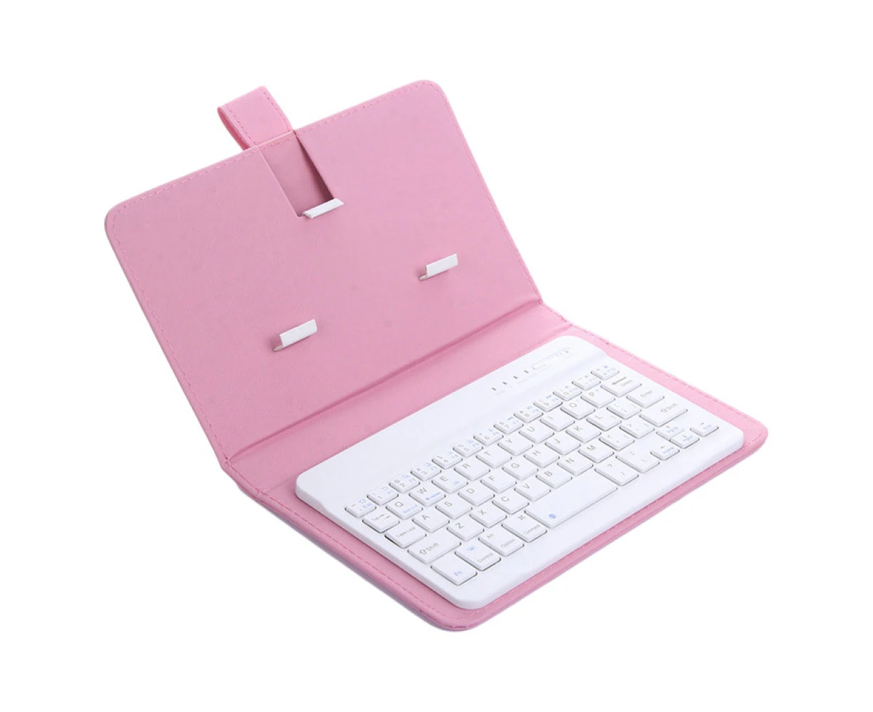 Portable Wireless Bluetooth-compatible Keyboard with Faux Leather Case-Pink