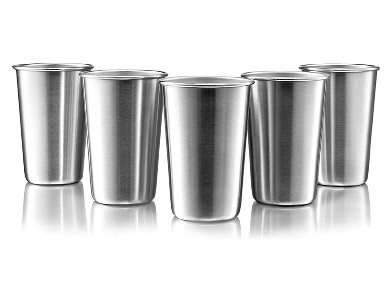 Stainless Steel Pint Cups - Stackable Pint Cup Tumblers For Travel – Metal Cups For Drinking Outdoors - 500ml Reusable Steel Cups - 5 Pack