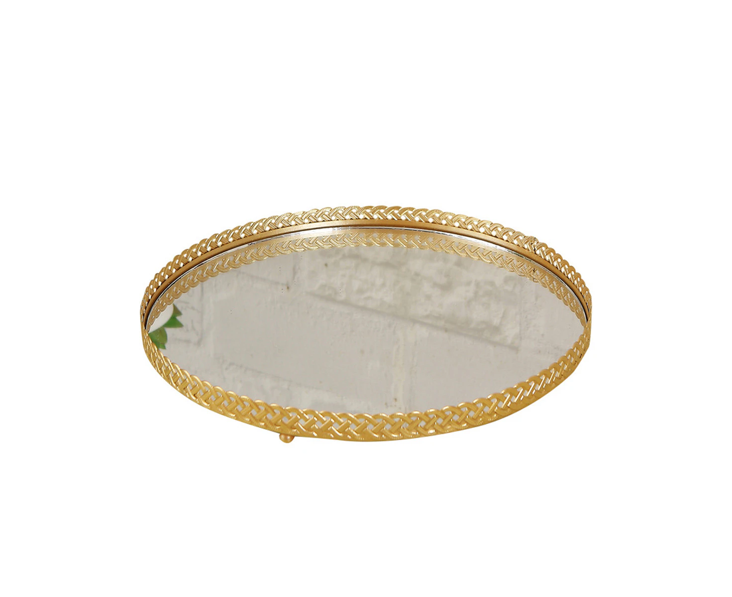 Mirror Vanity Tray - Round Metal Makeup Tray Jewelry Trinket Tray, Cosmetic Perfume Tray for Dresser Bathroom