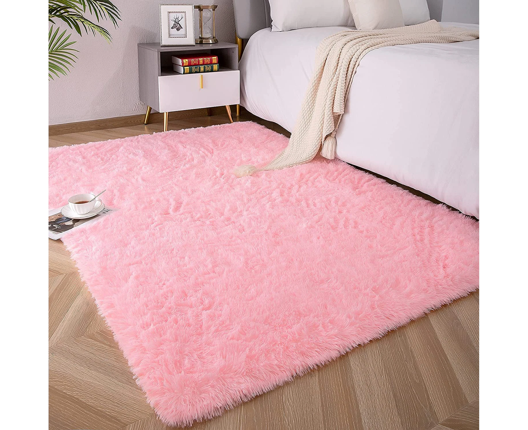 Soft Fluffy Area Rugs for Bedroom Kids Room Plush Shaggy Nursery Rug Furry Throw Carpets Boys Girls College Dorm Fuzzy Rugs Living-1.3x2 Feet-Pink