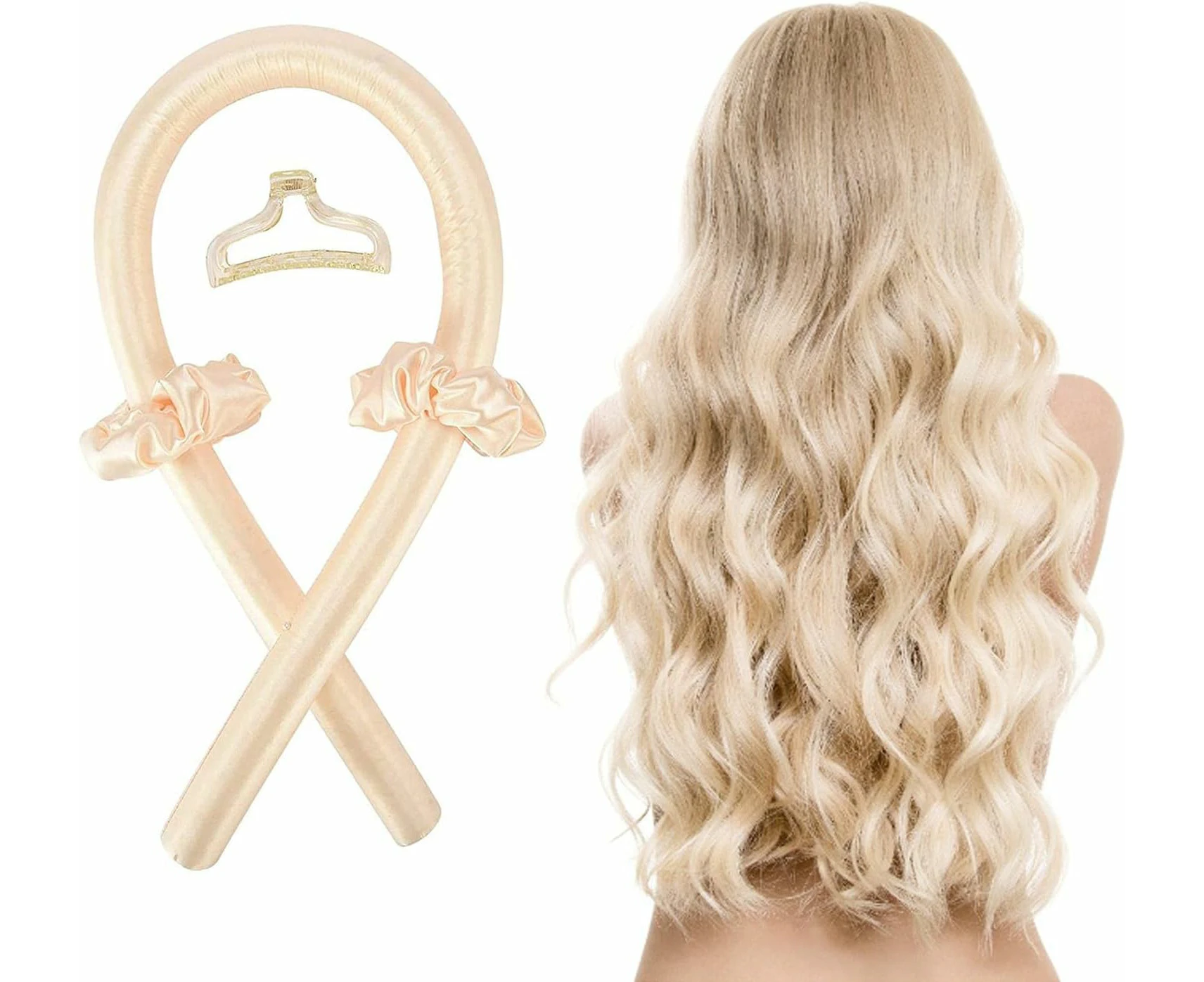 Silk Hair Curler Headband - Effortless Heatless Curls For Beautiful Hairstyles,Beige