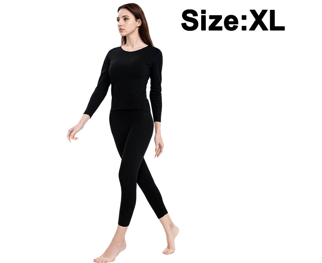 Cationic thermal underwear women's men's seamless thermal underwear set heating Qiuyi long trousers winter plus velvet -Black Women's XL - Black Women's