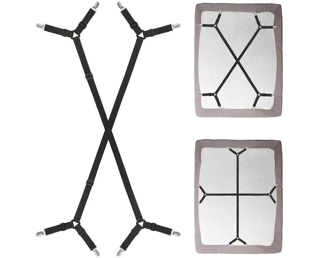 One set Crisscross Adjustable Bed/Fitted Sheet Straps Suspenders Gripper/Holder/Fastener -Keep your bed sheet in place!