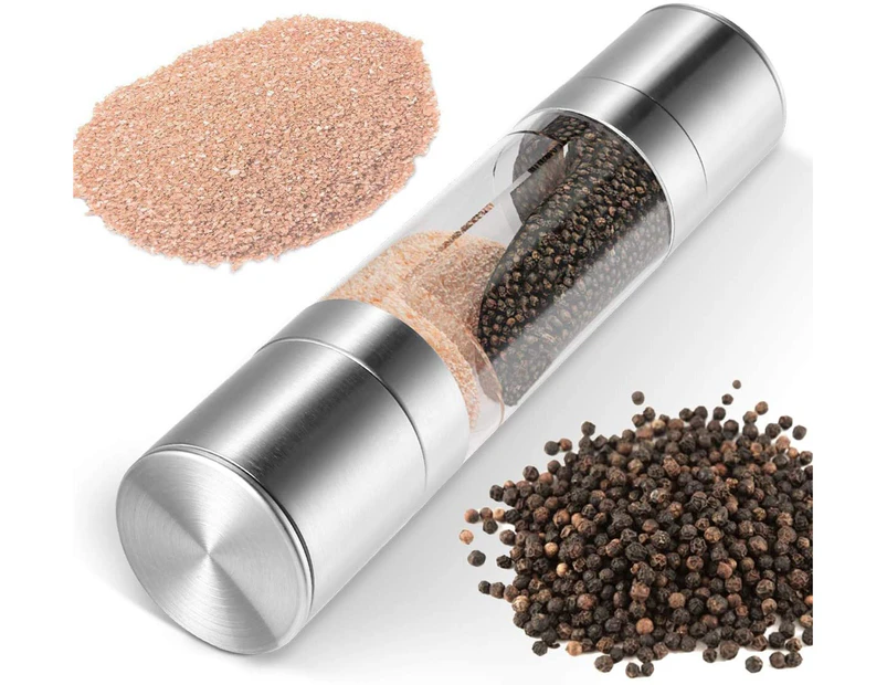 Dual Salt & Pepper Mill Set 2 In 1 Pepper Salt Mill, Also Available In Fine Stainless Steel With Adjustable Ceramic Grinder