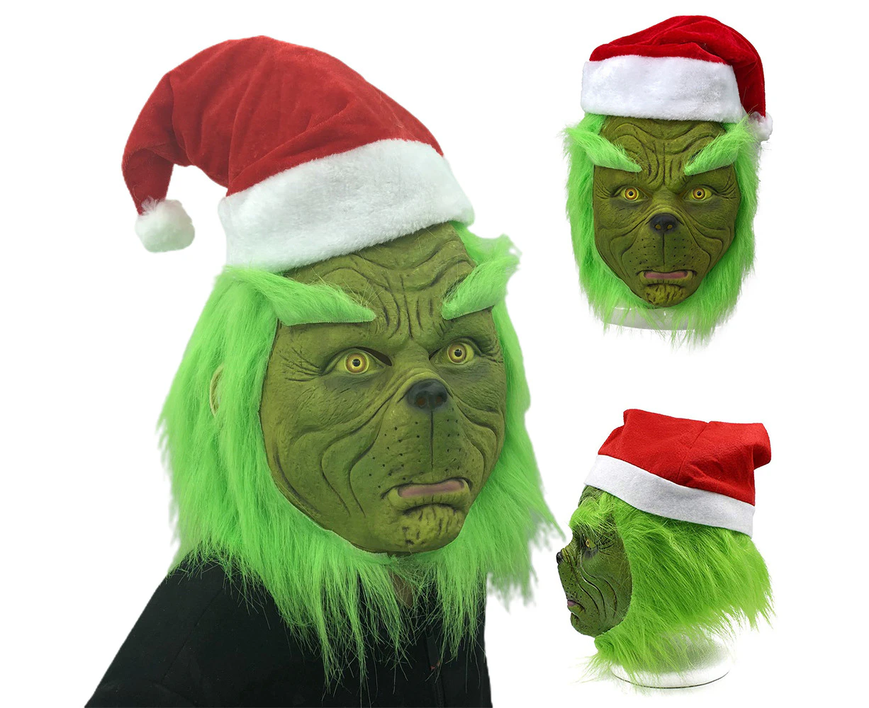 Christmas Xmas Adult The Grinch Mask Costume Cosplay Helmet Latex Masks Props - Green