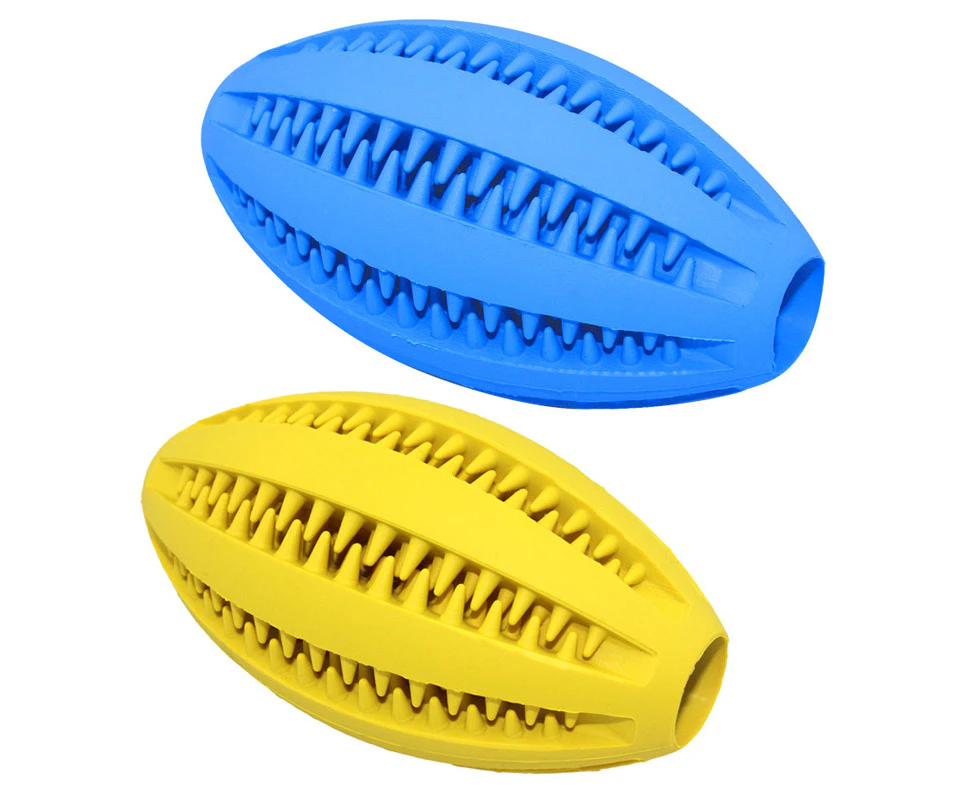 QBLEEV 2 Pcs Dog Puzzle Teething Toys Football Dog IQ Chew Toy-YellowBlue