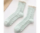 aerkesd 1 Pair Warm Keeping Women Socks Thickened Polyester Trendy Classic Winter Stockings for Daily-Green - Green