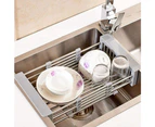 Adjustable Sink Drain Basket Dish Drying Rack Stainless Steel Kitchen Organizer - Gray,Small