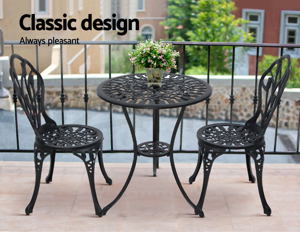 3 Piece Outdoor Setting Chairs Table Bistro Set Cast Aluminum Patio