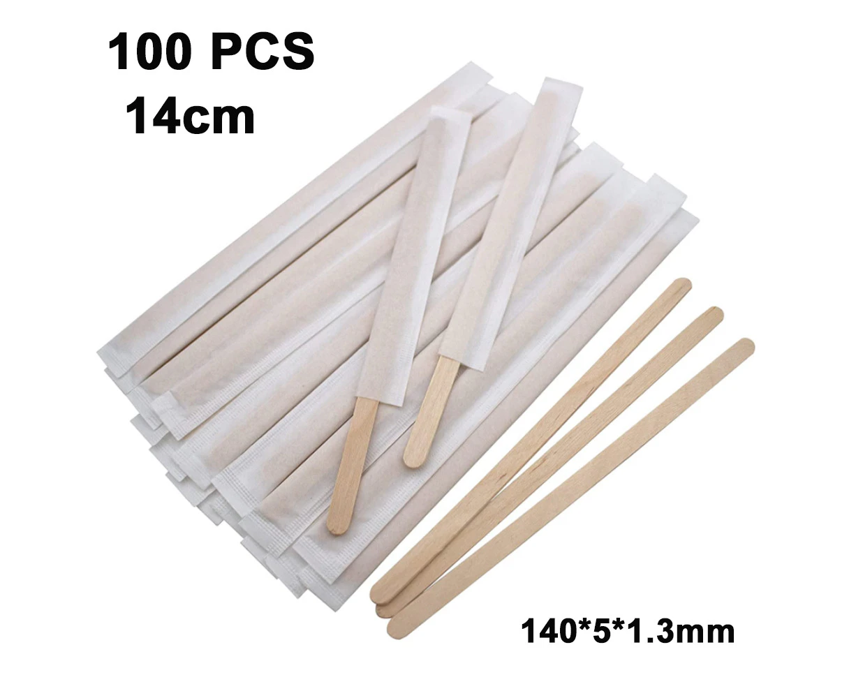 100Pcs Individually Wrapped Coffee Stirrers Wood - 14Cm Coffee Stir Sticks, Round End Disposable Coffee Stirrer, For Coffee, Cocktail And Hot Drinks