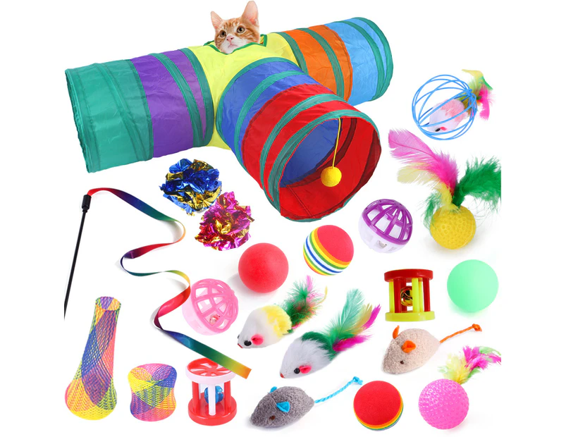 21 Pcs Cat Kitten Toys Set, Collapsible Cat Tunnels For Indoor Cats, Interactive Cat Feather Toy-Combination 2