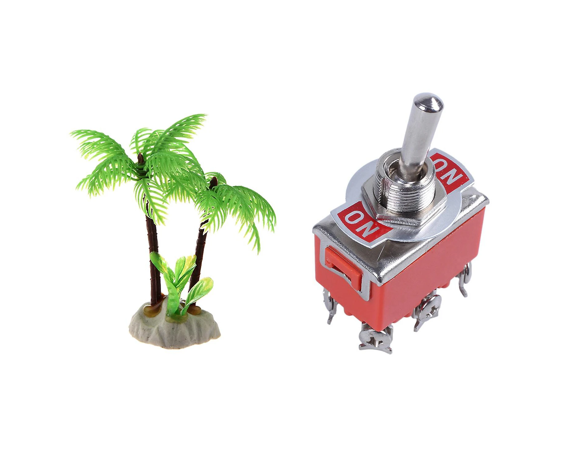 1 Pcs Fish Tank Emulational Mini Coconut Tree Water Plants Decor W Ceramic Base & 1 Pcs Dpdt On/on