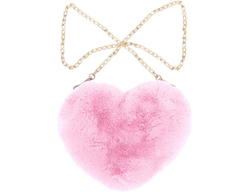 Heart Shape Clutch Bag Messenger Shoulder Handbag Tote Plush Heart Shaped,pink