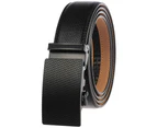 Leather Ratchet Slide Belt with Click Buckle - Adjustable Trim to Fit,black+black