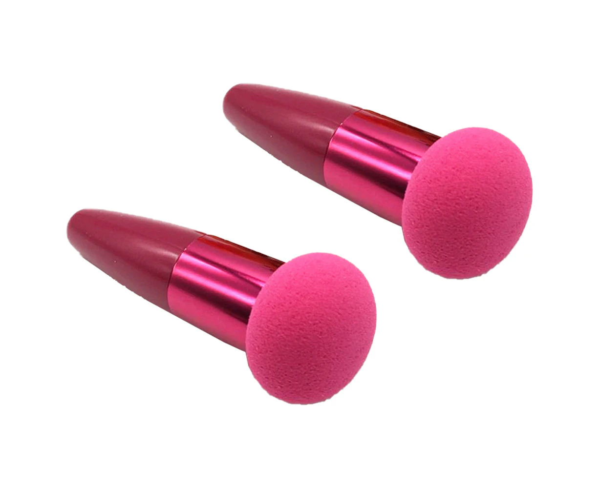 2PCS mushroom head puff stick with handle blush brush - rose red2pcs Makeup Sponge Foundation Sponge Blender Beauty Cosmetics