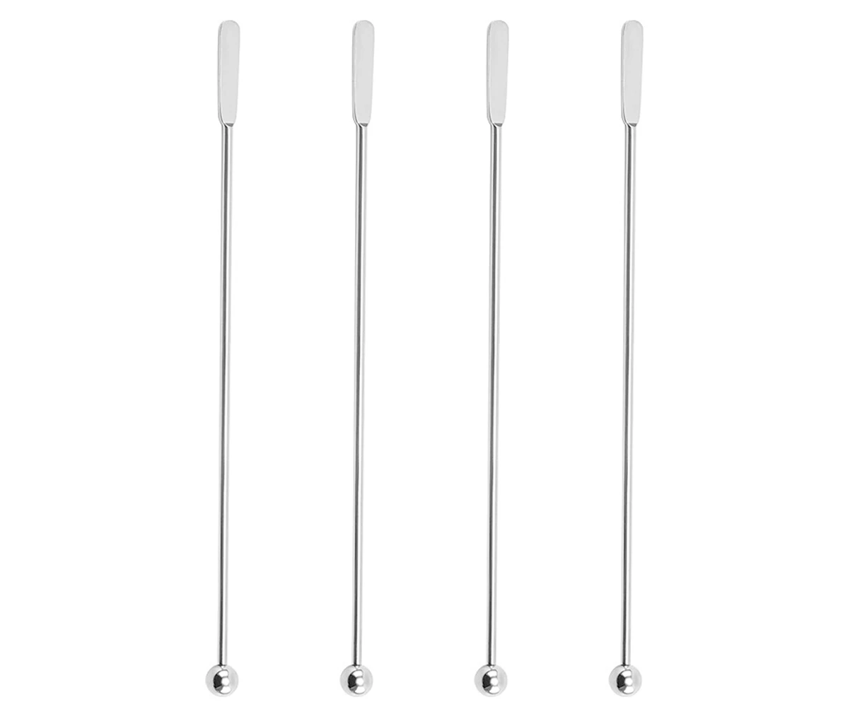 Stainless Steel Coffee Beverage Stirrers Stir Cocktail Drink Swizzle Stick with Small Rectangular Paddles (4 PCS Gold)-Stainless steel primary color