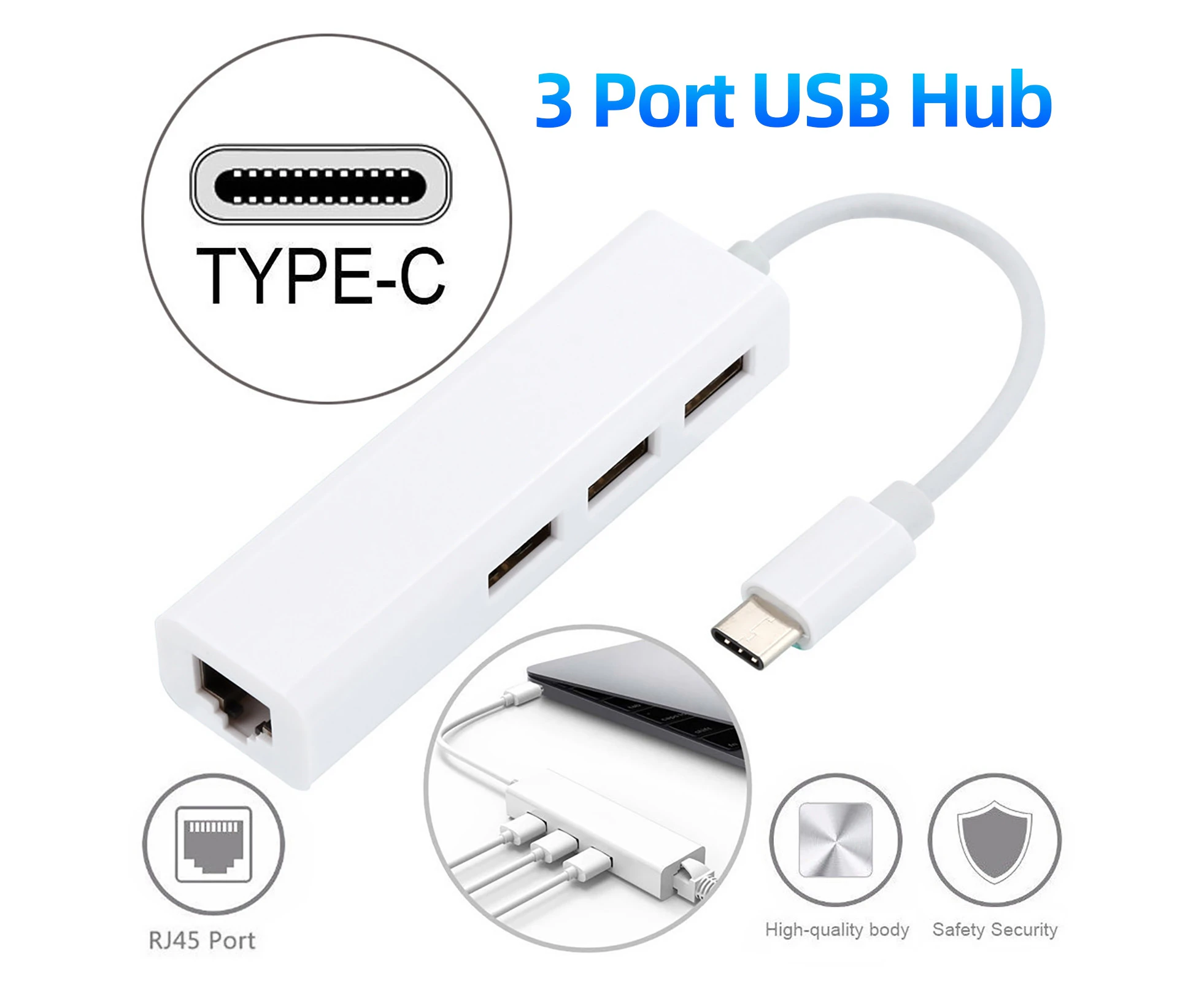 USB-C Hub Portable High Speed Driver Free Type-C to USB 2.0/RJ45 Ethernet Card Docking Station for Computer