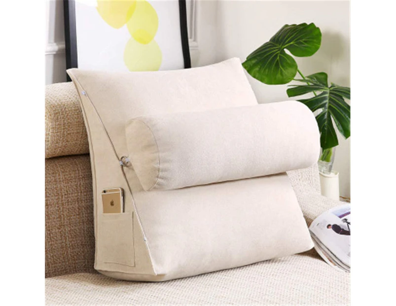 Back Pillow Bolster Wedge Pillow tv Cushion for Sofa Bed Linen, 60X50X20cm (Beige)