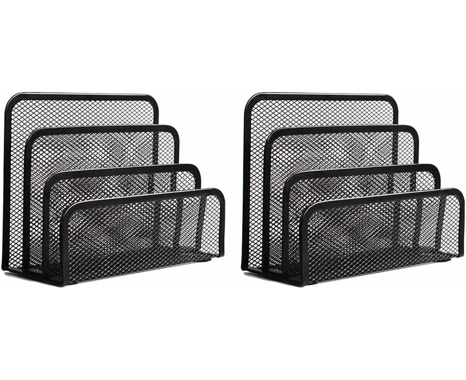 Desk Mail Organizer, File Holder Letter Sorter With 3 Vertical Upright Metal Mesh Compartments Document, Filing, Folders, Mail, Paper Organizer For Home Or