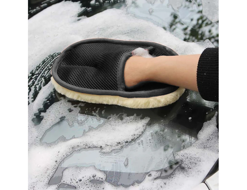 Faux Woolen Water Absorption Car Care Cleaning Brush Mitten Glove Washing Tool
