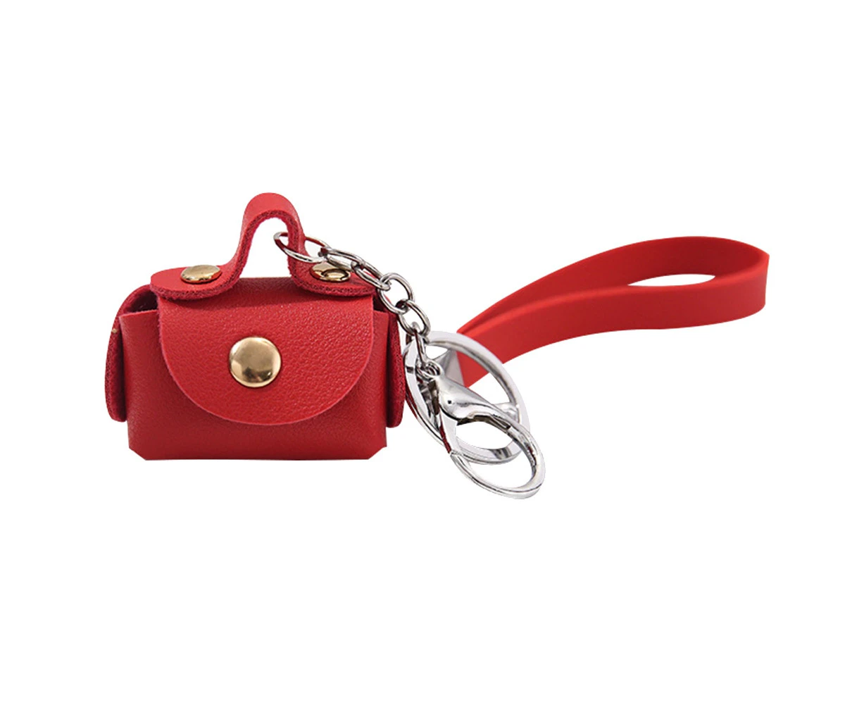 Women Faux Leather Mini Key Chain Handbag Pendant Earphone Storage Coin Purse-Red Alloy, Faux Leather