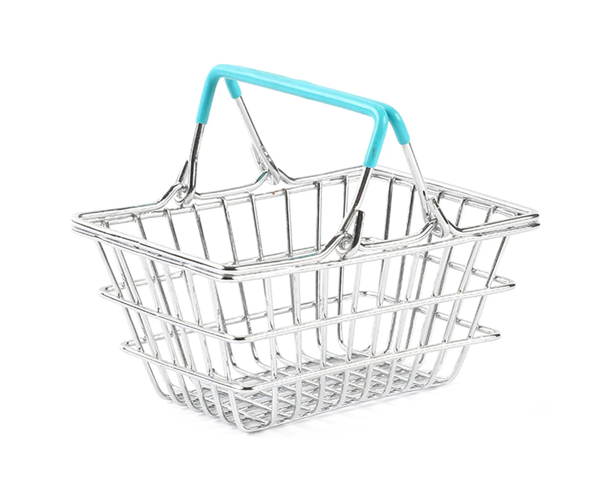 Children Miniature Metal Supermarket Shopping Basket Pretend Role Play Toy Gift-Blue