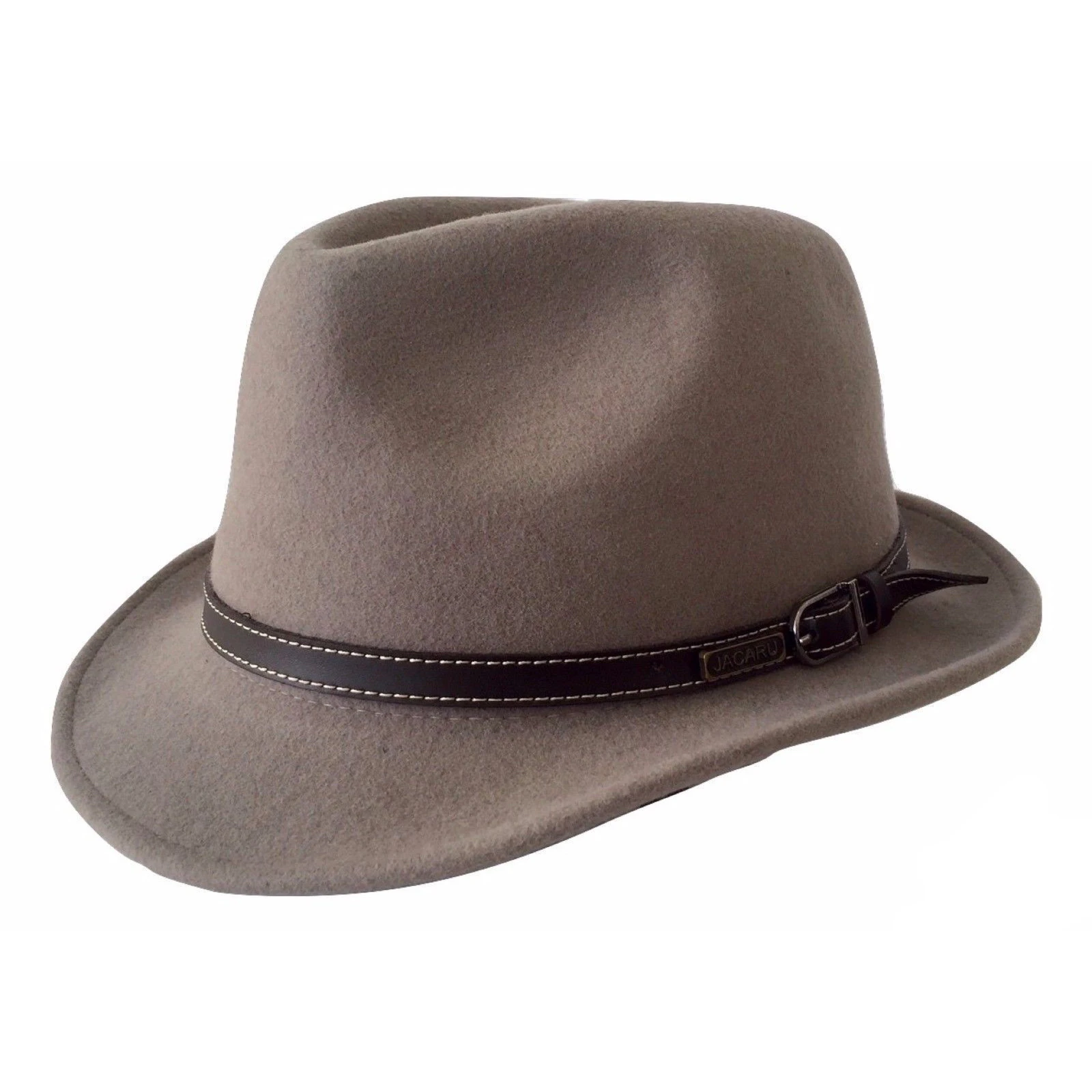 JACARU Australian Wool Hat Trilby Fedora 100% WOOL Crushable Travel Genuine 1848 - Sand/Light Grey