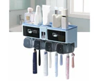 Toothbrush Shelf Punch Free Wall Mounted Mouthwash Cup Holder Toilet Storage Rack Blue 4 Cups