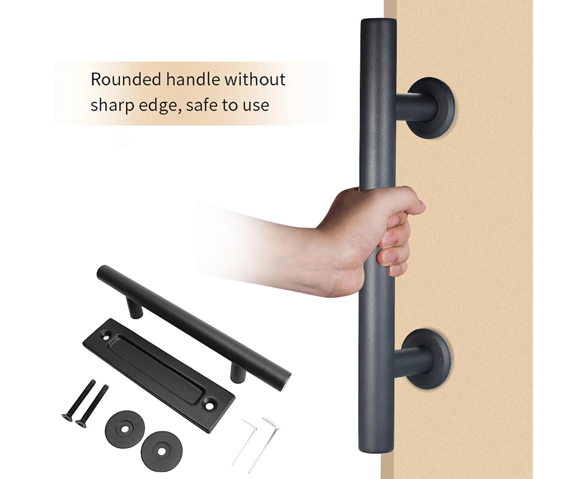 12inch Black Carbon Steel Sliding Barn Door Handle Recessed Pull Hardware Set