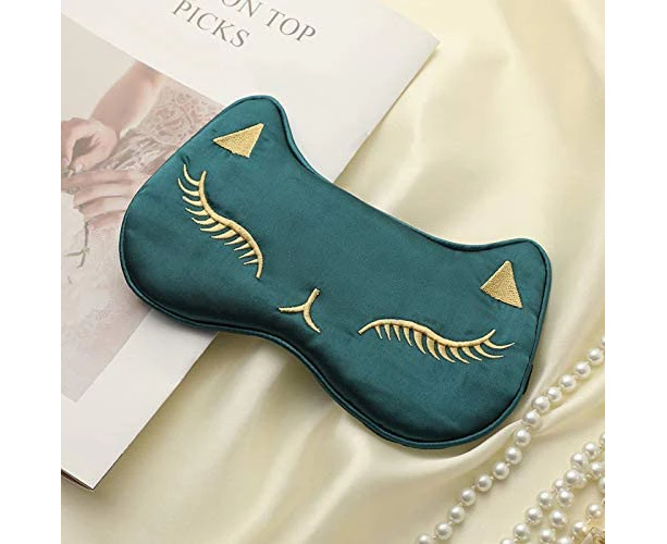 Sleep Eye Masks Silk Sleep Eye Cover Lightweight Adjustable Eyeshade Mask Satin Night Eyeshade Cover for Women Men Sleep Travel Nap - Cat-green