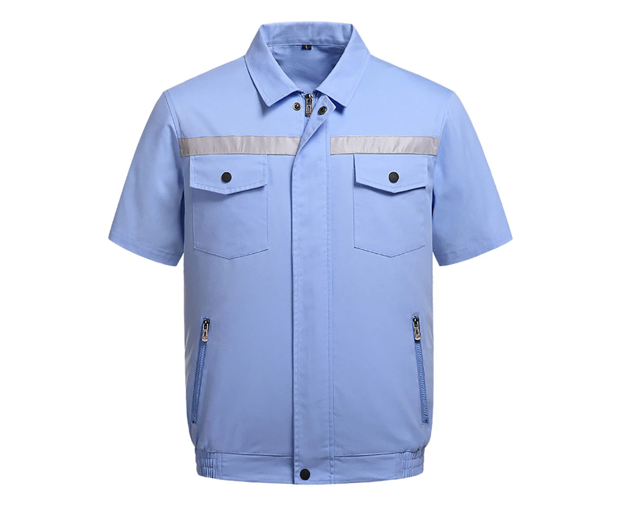 Summer Air Cooling Fan Reflective Strip Short Sleeve Jacket Working Top Coat-Sky Blue - Sky Blue