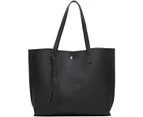 Women's Soft Faux Leather Tote Shoulder Bag,Big Capacity Tassel Handbag,black