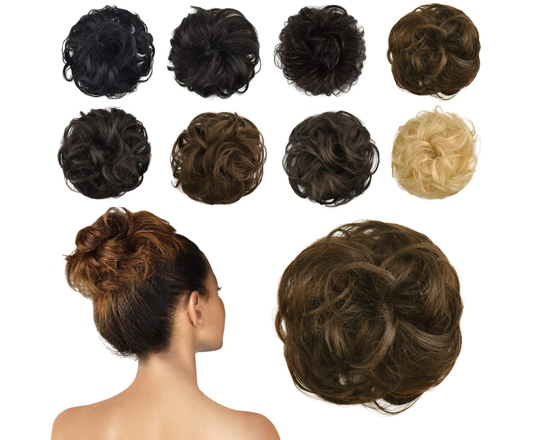 100% Human Hair Bun Extension, Messy Bun Hair Piece Curly Hair Scrunchies Chignon Ponytail Extensions