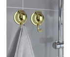 Set of 2 Gold Heavy Duty Suction Cup Shower Hooks for Window, Glass, Kitchen, Bathroom, Reusable No Punching for Loofah Towel, Coat, Garland Decoration