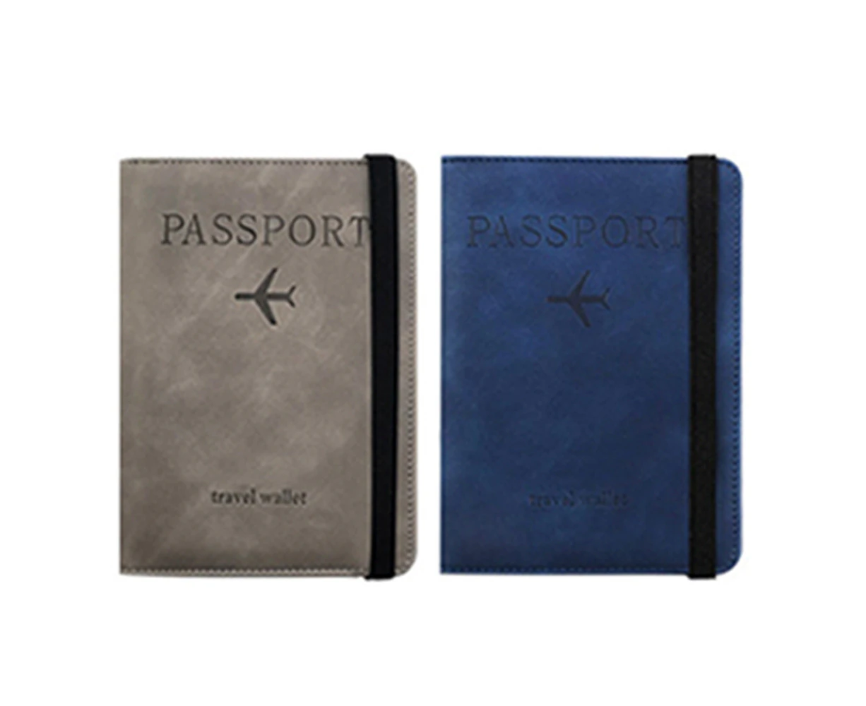 2pcs RFID Blocking Passport Holder for Travel Accessories Passport Purse Card Wallet - Grey and Dark Blue