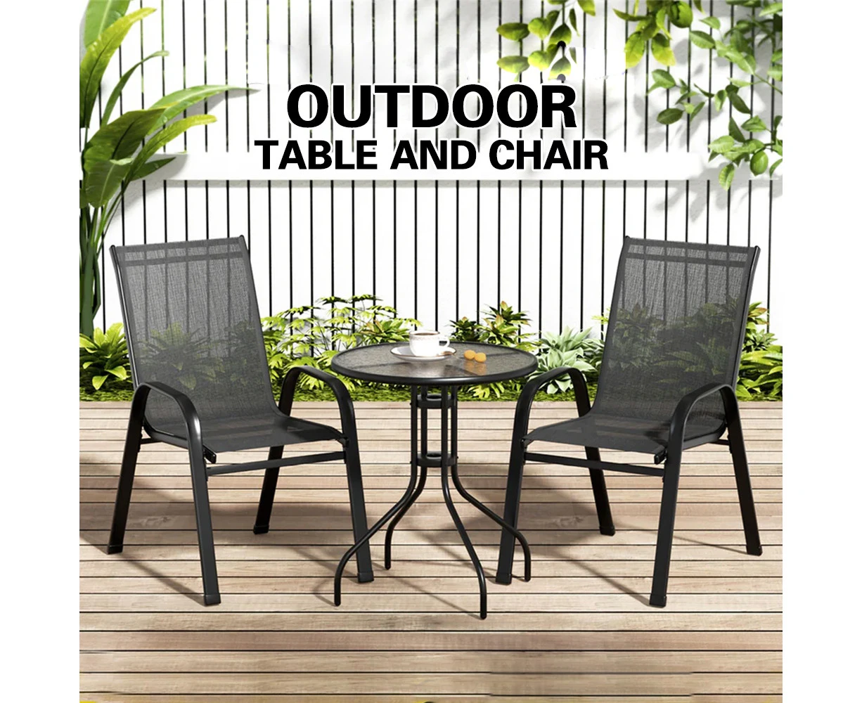 Outdoor Furniture 3PC Table and chairs Stackable Bistro Set Patio Coffee