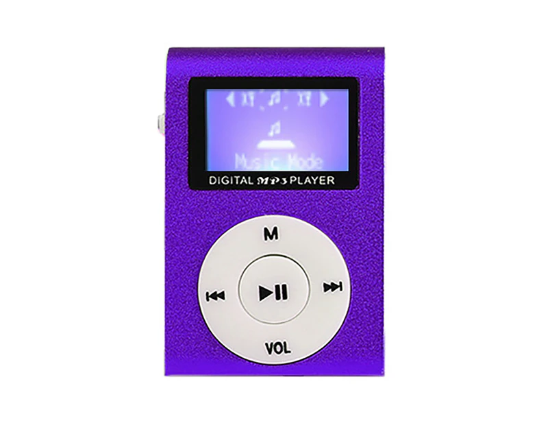 Mini MP3 Player LCD Screen Support TF Card Metal Clip USB Sports Music Walkman for Running - Purple