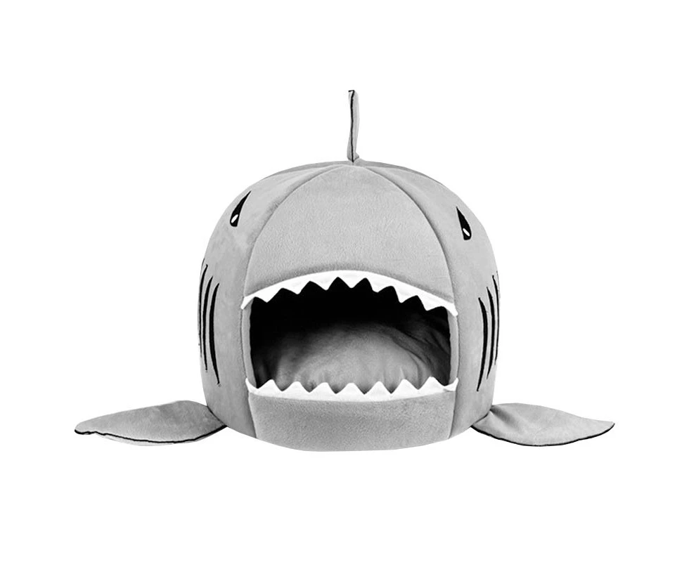 QBLEEV Pet Bed Shark Covered Cave House for Small Pets with Water Resistant Bottom-Grey