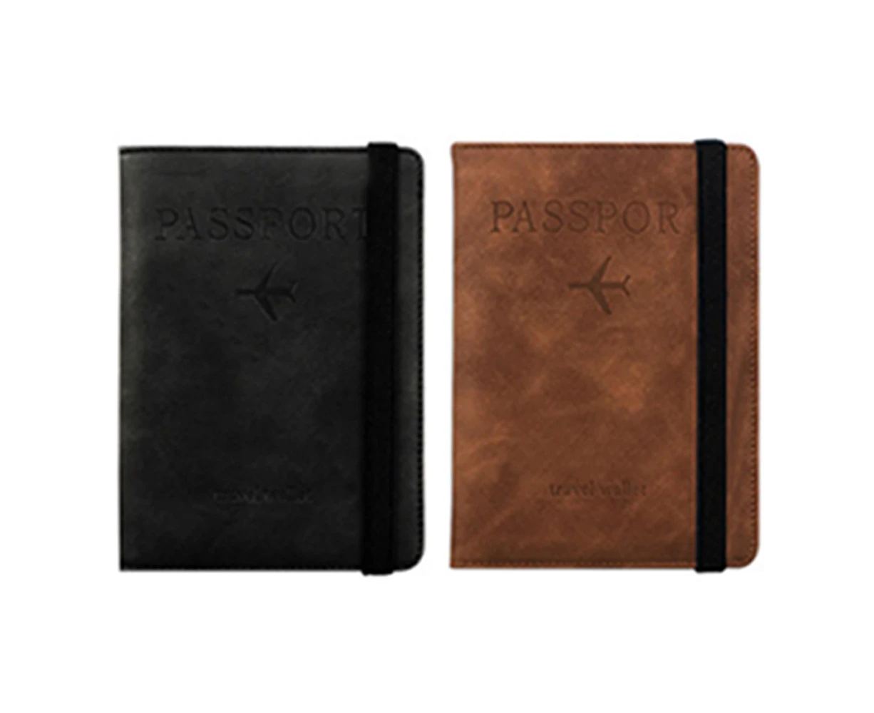 2pcs RFID Blocking Passport Holder for Travel Accessories Passport Purse Card Wallet - Black and Brown