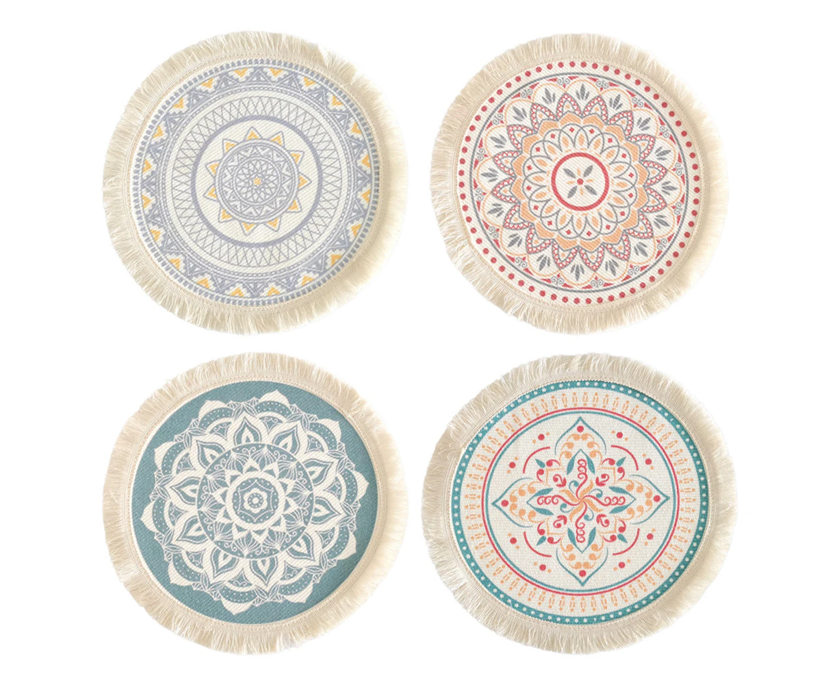 4 round woven placemats, heat-resistant non-slip mats, kitchen dining room wedding farmhouse table decoration.