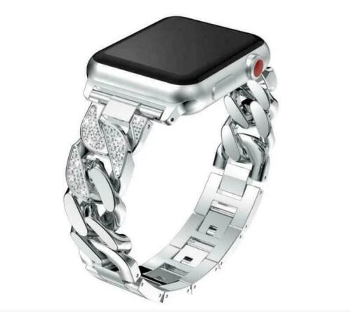 Bling Diamonds Jewelry Stainless Steel Metal Style Adjustable Straps for Apple Watch Series SE 7 8 6 5 4 3 2 1 38mm 40mm 41mm(Silver)