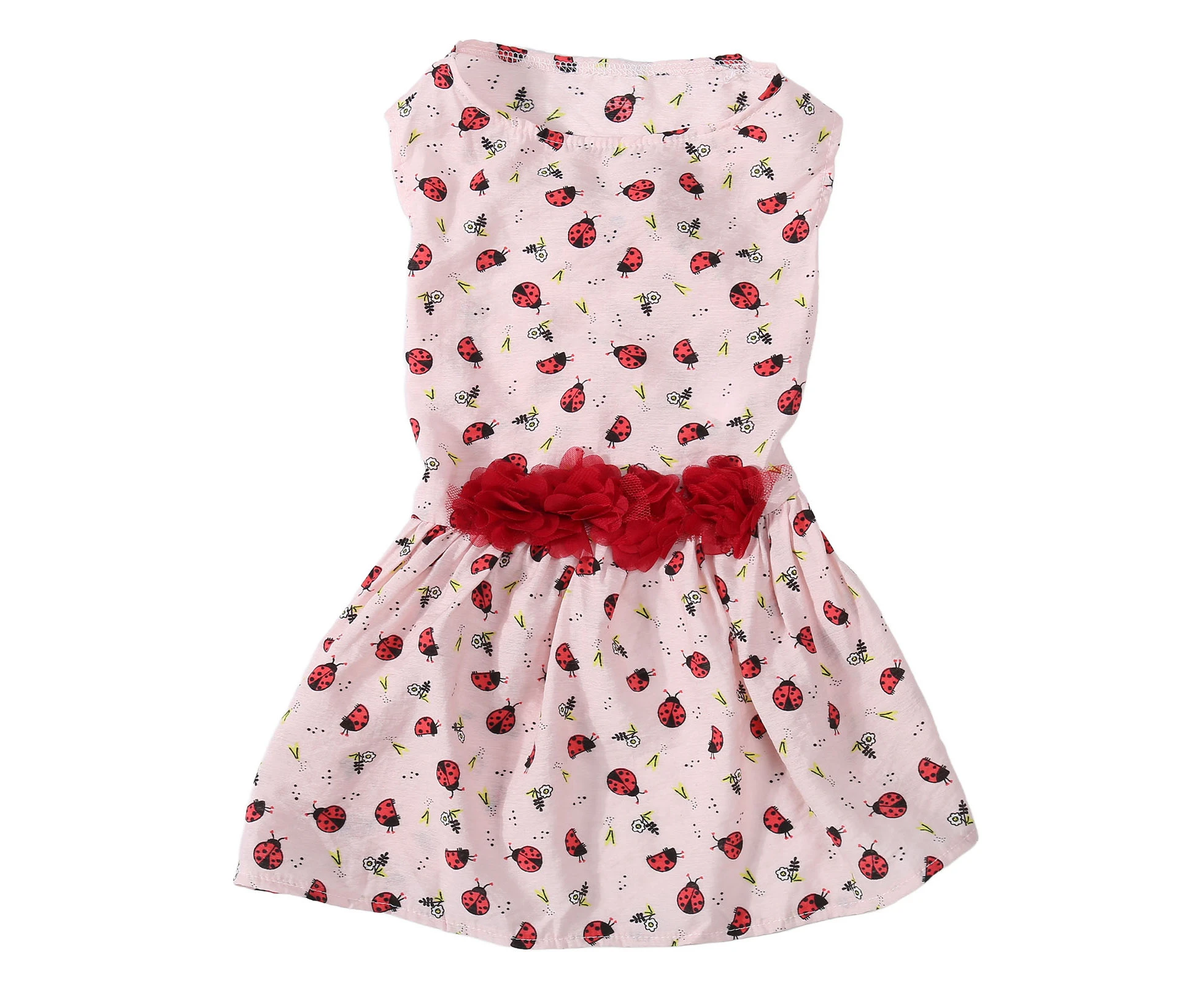 Dog Dress Cute Ladybug And Grass Pattern Comfortable Breathable Pet Puppy Dress For Spring Summer pink S