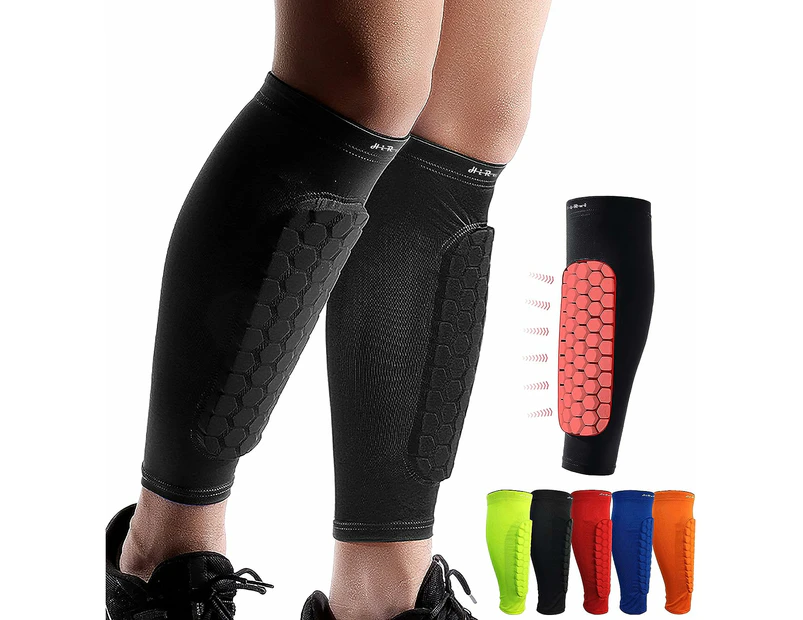 Soccer Shin Guards Shin Pads For Kids Youth Adult, Calf Compression Sleeve With Honeycomb Pads, Support For Shin Splint Baseball Boxing Kickboxing Mtb, Lig